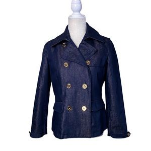 Lauren Jean Co. Ralph Lauren Navy Blue Metallic Double Breasted Military Jacket